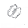 wholesale S925 pure silver couple's wedding rings, small and unique intertwined love, men's and women's adjustable wave zirconia engagement rings-0-3