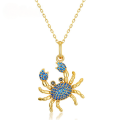 wholesale S925 Silver Crab Blue Spinel Necklace for Women, Summer Vacation Style Pendant Wholesale, Cancer Zodiac Jewelry Wholesale-0-4