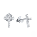 wholesale S925 Sterling Silver Cross Stud Earrings, Fashion Minimalist Luxury Ins Style Geometric Zircon Inlaid Earrings-0-4