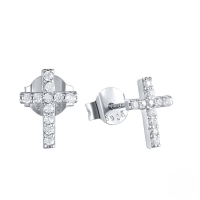 wholesale S925 Sterling Silver Cross Stud Earrings, Fashion Minimalist Luxury Ins Style Geometric Zircon Inlaid Earrings-platinum