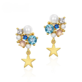 wholesale 925 Sterling Silver Synthetic Opal Color Zircon Earrings, Light Luxury Retro Starry Sky 925 Sterling Silver Stud Earrings for Women Wholesale Ear Jewelry-0-0