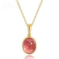 wholesale 925 silver plated with 9K gold, Korean and Japanese style candy-colored natural strawberry quartz pendant, minimalist geometric student necklace wholesale-Strawberry Quartz [Pendant without chain]  925 Silver