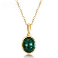 wholesale 925 Silver Japanese Retro Style Natural Malachite Geometric Pendant Without Chain Mori Girl Fine Workmanship Colored Gemstone Necklace Jewelry-Malachite (pendant without chain)  925 silver