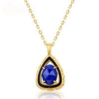 wholesale Pure Silver Blue Goldstone Drip Oil Vintage Floral Engraved Geometric Triangle Pendant Necklace for Women-Pendant without chain 925 silver