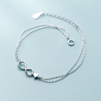 wholesale S925 silver Japanese-style infinity symbol numeric charm bracelet with minimalist heart accessory S2419-S925 Silver Bracelet 925 Silver
