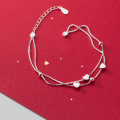 wholesale S925 Sterling Silver Simple and Fashionable Double-layer Heart Bracelet for Women, Elegant and Fresh Silver Light Pearl Hand Accessory S3197-0-1