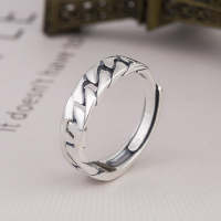 wholesale S925 Sterling Silver Simple Retro Chain Link Square Bar Overlapping Cross Open Ring for Women Wholesale-YJ003/3.1g Adjustable opening