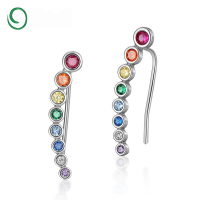 wholesale S925 silver plated with white gold, Japanese and Korean fashion colorful zircon earrings, rainbow earrings for women, elegant ear clips, silver jewelry wholesale-Thick Silver Platinum 925 Silver