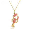 wholesale S925 Gold-Plated Sterling Silver Summer New Lobster Pendant with Red Ruby Ocean Vacation Necklace Women's Jewelry-0-4