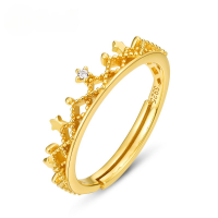 wholesale Sterling Silver Gold Plated Vintage Starry Crown Ring Women's Korean Light Luxury Inlaid White Zircon Star Finger Ring Jewelry Wholesale-10K gold + swimming paint Adjustable opening