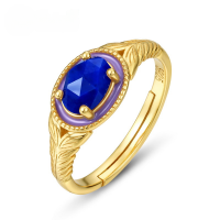 wholesale 925 Silver Metal Japanese and Korean Light Luxury Vintage Leaf Flower Ring with Natural Lapis Lazuli Adjustable Opening Wholesale Women's Jewelry-Jinqingshi Opening adjustable