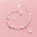wholesale S925 Sterling Silver Simple and Fashionable Double-layer Heart Bracelet for Women, Elegant and Fresh Silver Light Pearl Hand Accessory S3197-0-0