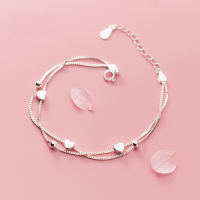 wholesale S925 Sterling Silver Simple and Fashionable Double-layer Heart Bracelet for Women, Elegant and Fresh Silver Light Pearl Hand Accessory S3197-S925 Silver Bracelet 925 Silver