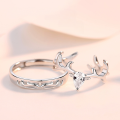 wholesale S925 Sterling Silver "One Deer with You" Couple Rings Set, Adjustable Design, Minimalist and Premium Matching Bands for Men and Women-0-0