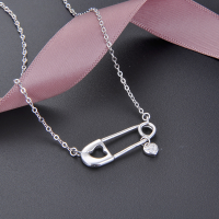 wholesale Pure Silver Women's Paperclip Necklace Minimalist Small Heart Pendant Collarbone Chain Luxury Small Design Accessory-Necklace 925 silver