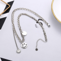 wholesale 925 Sterling Silver Smiley Face Pendant Necklace for Women, Ins Minimalist and Versatile Korean-style Multi-layer Personalized Fresh Long Layered Chain-0-1