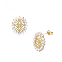 wholesale 9K gold Baroque vintage pearl lace hollow-out earrings, elegant and versatile gift for the goddess-Baroque Hollow Pearl Earrings>9K Gold