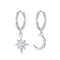 wholesale S925 Sterling Silver Asymmetric Star and Moon Ear Cuffs, INS Style,-0-6