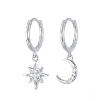wholesale S925 Sterling Silver Asymmetric Star And Moon Ear Cuffs, Ins Style,-Platinum