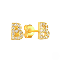 wholesale S925 Sterling Silver Geometric Stud Earrings With English Letters And Inlaid Zircons, Simple And Versatile-Gold B