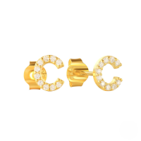 wholesale S925 Sterling Silver Geometric Stud Earrings With English Letters And Inlaid Zircons, Simple And Versatile-Gold C