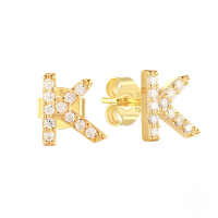 wholesale S925 Sterling Silver Geometric Stud Earrings With English Letters And Inlaid Zircons, Simple And Versatile-Golden K