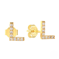 wholesale S925 Sterling Silver Geometric Stud Earrings With English Letters And Inlaid Zircons, Simple And Versatile-Gold L