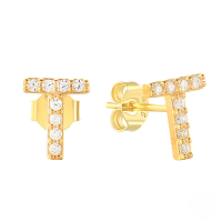 wholesale S925 Sterling Silver Geometric Stud Earrings With English Letters And Inlaid Zircons, Simple And Versatile-Gold T-shirt