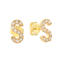 wholesale S925 Sterling Silver Geometric Stud Earrings With English Letters And Inlaid Zircons, Simple And Versatile-Gold S