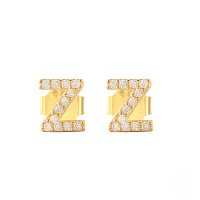 wholesale S925 Sterling Silver Geometric Stud Earrings With English Letters And Inlaid Zircons, Simple And Versatile-Golden Z