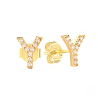 wholesale S925 Sterling Silver Geometric Stud Earrings With English Letters And Inlaid Zircons, Simple And Versatile-Gold Y
