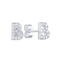 wholesale S925 Sterling Silver Geometric Stud Earrings With English Letters And Inlaid Zircons, Simple And Versatile-Platinum B