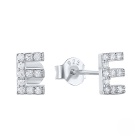 wholesale S925 Sterling Silver Geometric Stud Earrings With English Letters And Inlaid Zircons, Simple And Versatile-Platinum E