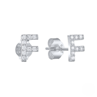 wholesale S925 Sterling Silver Geometric Stud Earrings With English Letters And Inlaid Zircons, Simple And Versatile-Platinum F