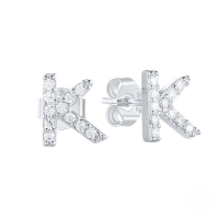 wholesale S925 Sterling Silver Geometric Stud Earrings With English Letters And Inlaid Zircons, Simple And Versatile-Platinum K