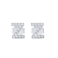 wholesale S925 Sterling Silver Geometric Stud Earrings With English Letters And Inlaid Zircons, Simple And Versatile-Platinum Z