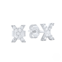 wholesale S925 Sterling Silver Geometric Stud Earrings With English Letters And Inlaid Zircons, Simple And Versatile-Platinum X