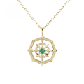 wholesale 9K Gold Vintage Openwork Compass Geometric Pendant Emerald Necklace, Summer New Style-0-0