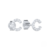 wholesale S925 Sterling Silver Geometric Stud Earrings With English Letters And Inlaid Zircons, Simple And Versatile-Platinum C