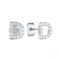 wholesale S925 Sterling Silver Geometric Stud Earrings With English Letters And Inlaid Zircons, Simple And Versatile-Platinum D