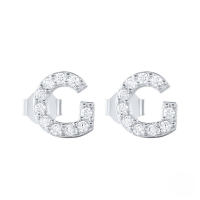wholesale S925 Sterling Silver Geometric Stud Earrings With English Letters And Inlaid Zircons, Simple And Versatile-Platinum G