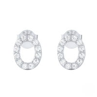 wholesale S925 Sterling Silver Geometric Stud Earrings With English Letters And Inlaid Zircons, Simple And Versatile-Platinum O