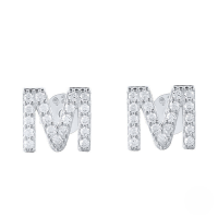 wholesale S925 Sterling Silver Geometric Stud Earrings With English Letters And Inlaid Zircons, Simple And Versatile-Platinum M