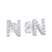 wholesale S925 Sterling Silver Geometric Stud Earrings With English Letters And Inlaid Zircons, Simple And Versatile-Platinum N