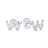 wholesale S925 Sterling Silver Geometric Stud Earrings With English Letters And Inlaid Zircons, Simple And Versatile-Platinum W