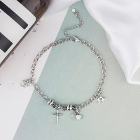wholesale S925 silver star charm bracelet for women, trendy and creative vintage cross and heart design in Thai silver jewelry-YS004/approx. 5.7g>925 silver