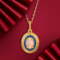 wholesale 9K Gold Plated 925 Silver Japanese Style Classical Light Luxury Synthetic Opal Blue Lover Pendant Exquisite Colored Gemstone Necklace for Women-[Pendant] Without chain 925 silver