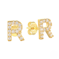 wholesale S925 Sterling Silver Geometric Stud Earrings With English Letters And Inlaid Zircons, Simple And Versatile-Golden R