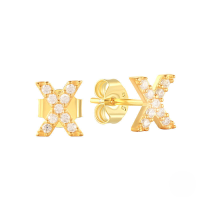 wholesale S925 Sterling Silver Geometric Stud Earrings With English Letters And Inlaid Zircons, Simple And Versatile-Gold X