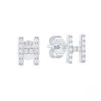 wholesale S925 Sterling Silver Geometric Stud Earrings With English Letters And Inlaid Zircons, Simple And Versatile-Platinum H